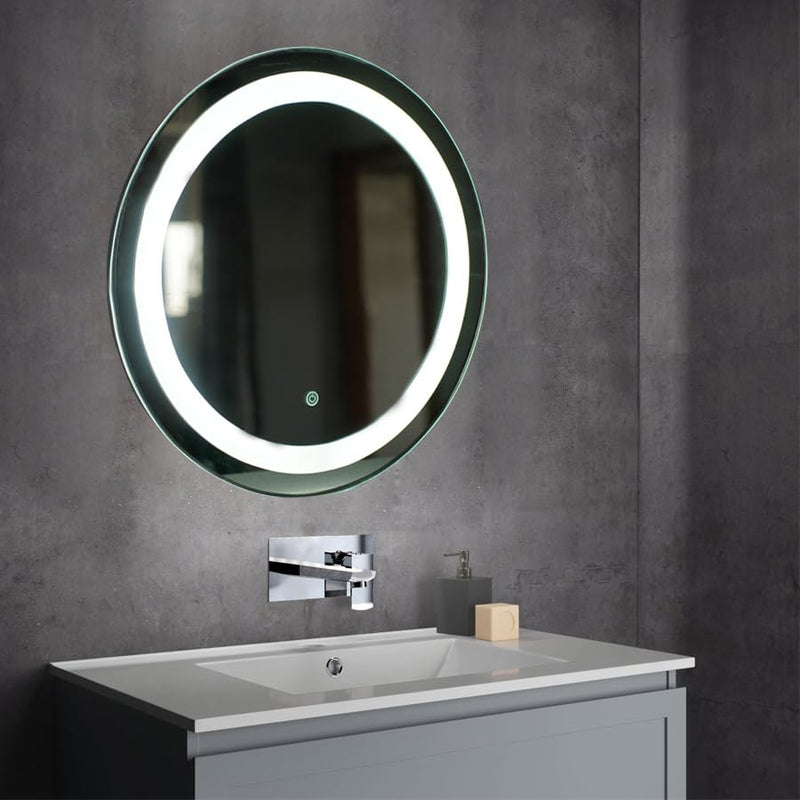 TINITALO Bathroom LED Mirror Home Mirror Wall Mirror with Touch Sensor, 3 Light Effects, Glass, Round LED-8 (18 x 18 Inch)