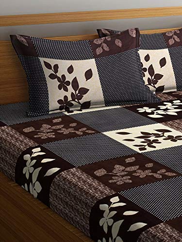 STARNSTYLE Polycotton 220 TC Floral Printed King Size Double Bedsheet with 2 Pillow Covers, (90 x 90 Inches,) Brown