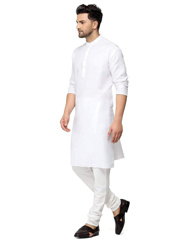 Gauri Laxmi Enterprise WELTPOCKET ¢ Men's Cotton Knee-Long Full Sleeve Solid Straight Kurta Pyjama Set (Medium, White)