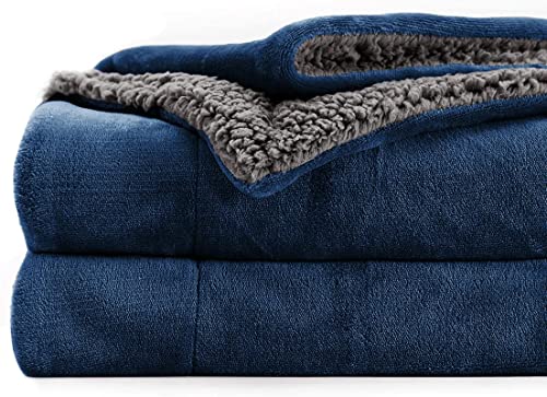 LA VERNE Premium and Soft Sherpa Reversable Blanket for MILD/Heavy Winter (Blue)(King)