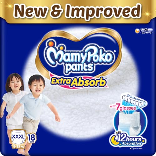 MamyPoko Pants Extra Absorb Baby Diapers, XXX-Large (XXXL), 18 Count, 18-35 kg