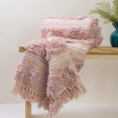 DMAASA Pure Cotton Pink Fur Sofa Throw | 50x70 Inch Twill Size Throw for Chair, Couch, Bed, Living Room, Knitted Throw | Multipurpose Soft Cozy Lightweight Breathable Throw Easy Machine Washable