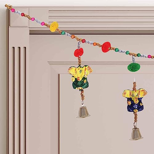 Urbane Home Bandarwal | PVC Handcrafted Latkan | Wind Chimes for Home Décor | 8 Lord Ganesha with Bells Design | Handcrafted Bandarwal | Multi