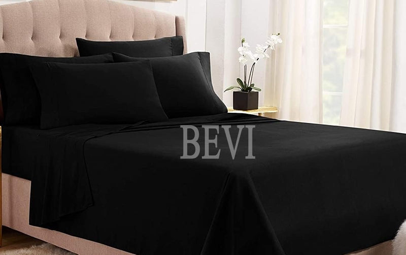 BEVI -100% Cotton 300 TC Super Soft Solid Double King Size Bedsheet for Double Bed with 2 Pillow Cover Size (90"x95") (Slate Black)