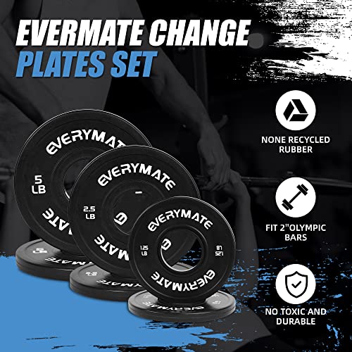 EVERYMATE Black Change Weight Plates 1.25LB 2.5LB 5LB Combo Set Fractional Plate Olympic Bumper Plates for Cross Training Bumper Weight Plates Steel Insert Strength Training Weight Plates