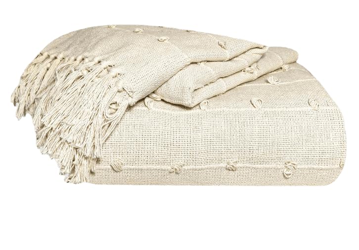 Fashion Throw Pure Cotton Hand-Knitted Sofa Throw | Soft and Cozy Decorative Throw | 52x82 Inches / 130x210 Cms | Super Soft and Breathable