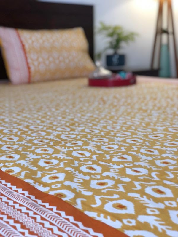 INDIEROOTS BY RENE Indiroot Jaipur Ikkat Bedsheet | King Size | 90 * 108