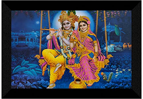 SAF Pack of 1 Radha krishna religious modern art wall painting with framed for living room 11 inch x 14 inch CANFM31303