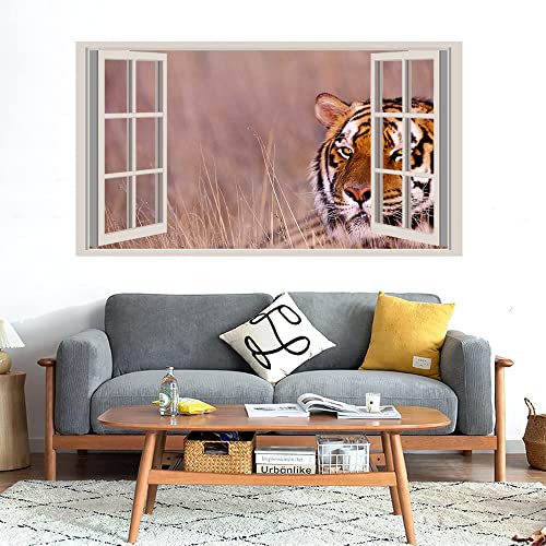 GADGETS WRAP Printed Wall Decal Sticker Fake Window Style Decal (90cm x 50cm) - Tiger Staring