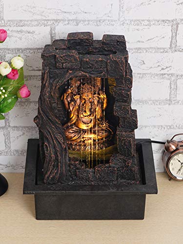 ARTINEST Polyresin Golden Brown Ganesha one Step Indoor Table Top Water Fountain with Adjustable Speed Control(Size: 31*42*23 cm)