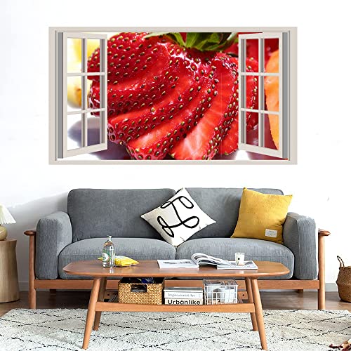 GADGETS WRAP Printed Wall Decal Sticker Fake Window Style Decal (90cm x 50cm) - Red Strawberry