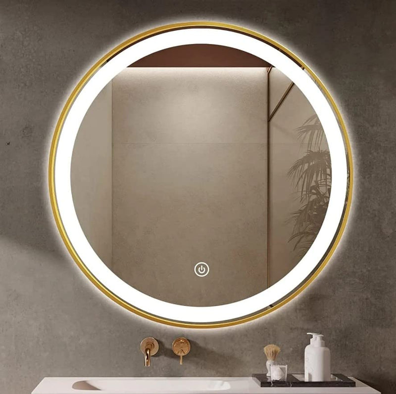 VENETIAN IMAGE 24" Round 6K LED Mirror, Wall-Mounted Bathroom Mirror, Anti-Fog Waterproof Makeup Vanity Mirror, Smart Dimmable Memorry Function Mirror (Gold Frame)