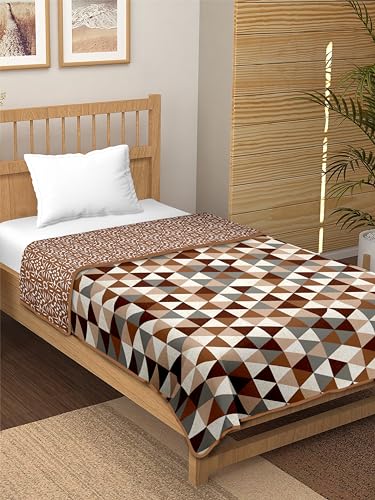 Tundwal's Cotton New Unique Floral Design Reversible Dohar |AC Blanket for Double Bed |All Weather Light Weight |Pack of 1-Triangle Camel