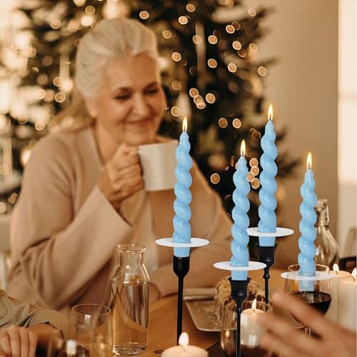 Spiral Taper Candle Blue Candlesticks 7 Inch Short Tapered Candles Unscented Candle Sticks Smokeless Candles with Candle Drip Tray for Holiday Dinner Wedding Home Decor Party Gifts