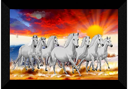 SAF Pack of 1 Seven Running horse modern art wall painting with framed for living room 11 inch x 14 inch CANFM31313