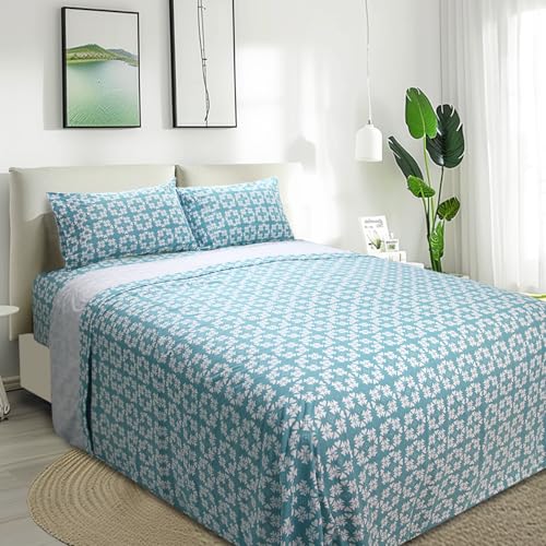 MARQUESS Bedding Sheet Set King- Polyester Printed Microfiber Plush Flannel Bedding - Deep Pocket, Wrinkle, Fade, Stain Resistant - Soft and Durable- 4-Piece Bedding Collection (Blue, King)