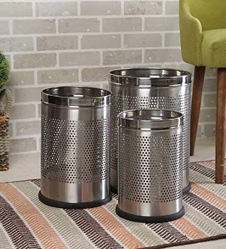 PARASNATH Stainless Steel Perforated Open Dustbin/ Garbage Bin Small, Medium and Large(Silver)- Set of 3