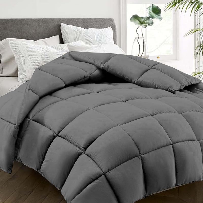 ARLinen AC Comforter Quilt Blanket for All Season Super Soft Fluffy Comforter, 100 GSM (60" X 90" Inches/152Cm X 228Cm) - Single Bed Comforter|Dark Grey