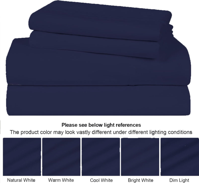 Knight Kavalier 100% Cotton 3 PCs Bedsheet- King Bed Sheet Set- Premium Satin Finish 400 Thread Count Flat Sheet Set- Durable, Breathable, Luxury Feel, Hotel Style Set- Navy Blue Solid