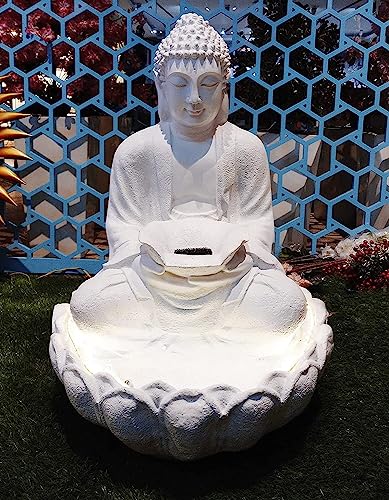 SEPBORN Buddha Water Fountain, 66 cm, White Resin with LED Lights Water Pump