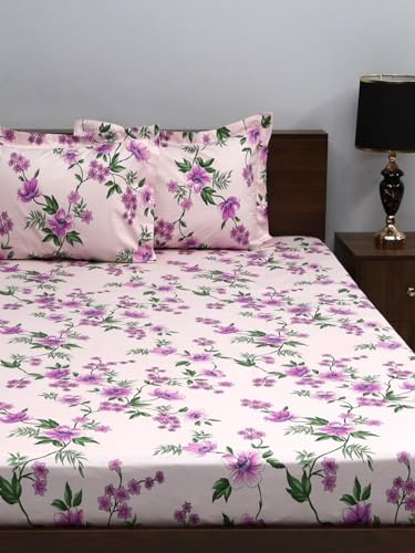 Bombay Dyeing King Size 180 TC 100% Cotton Bedsheet with 2 Pillow Cover- 525B Floral Collection - Size: 274cm x 274cm - 7505 Pink