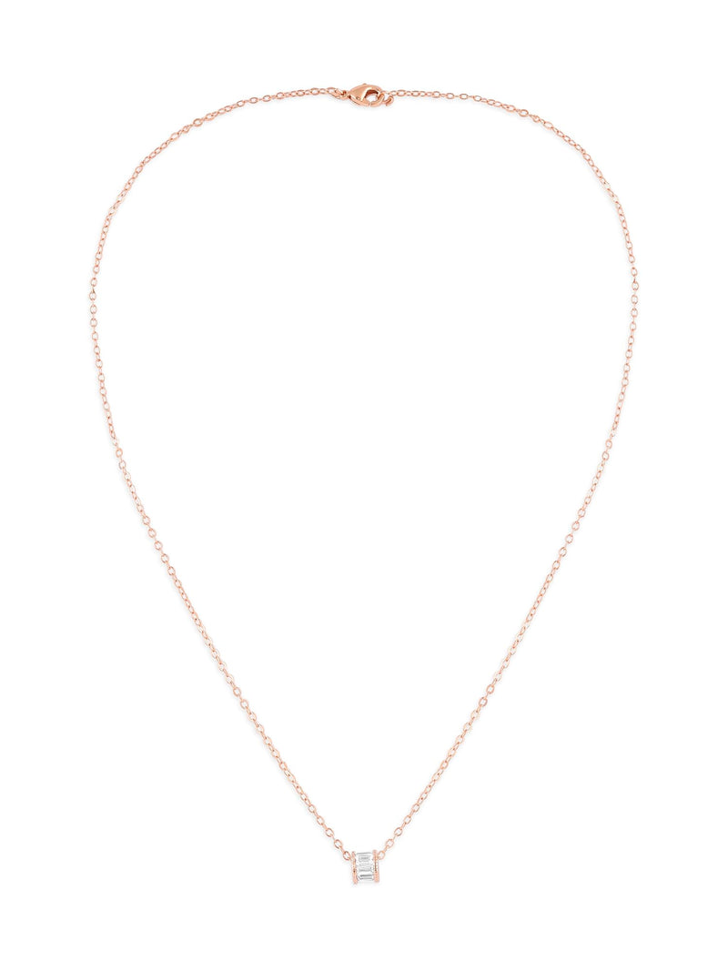 ZAVERI PEARLS Rose Gold Cubic Zirconia baguette Chain With Pendant Brass Necklace For Women -ZPFK16203