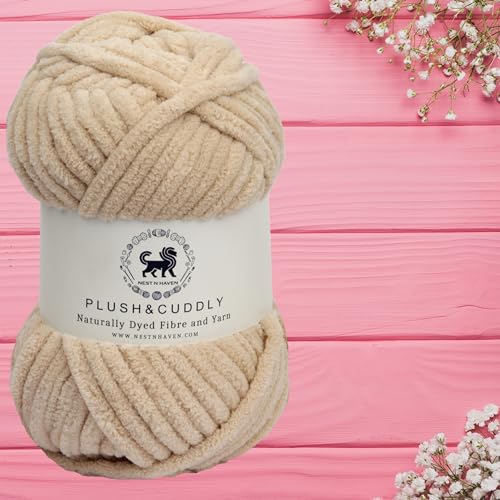 NESTNHAVEN, Wool, Plush & Cuddly, Chenille Yarn Supersoft Hand Knitting Wool Ball, (1 Ball/100 Gram Each) Ball Suitable for Craft, Babywear, Baby Blankets, 5 Bulky, Shade no - NNHB062 (Beige)