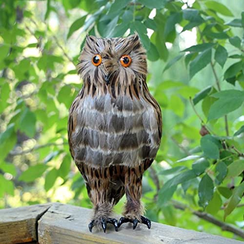 CALANDIS Artificial Owl Bird Feather Realistic Taxidermy Home Garden Decor Brown