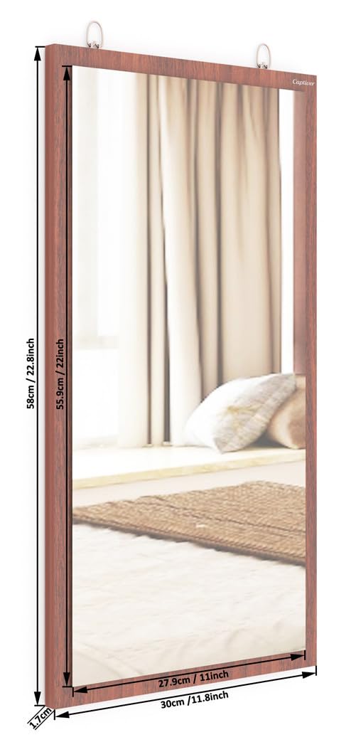 Captiver Engineered Wood Mini Solid Wall Hanging Mirror (Teak 30X58 CM) Washbasin Bathroom Bedroom Office Organizer