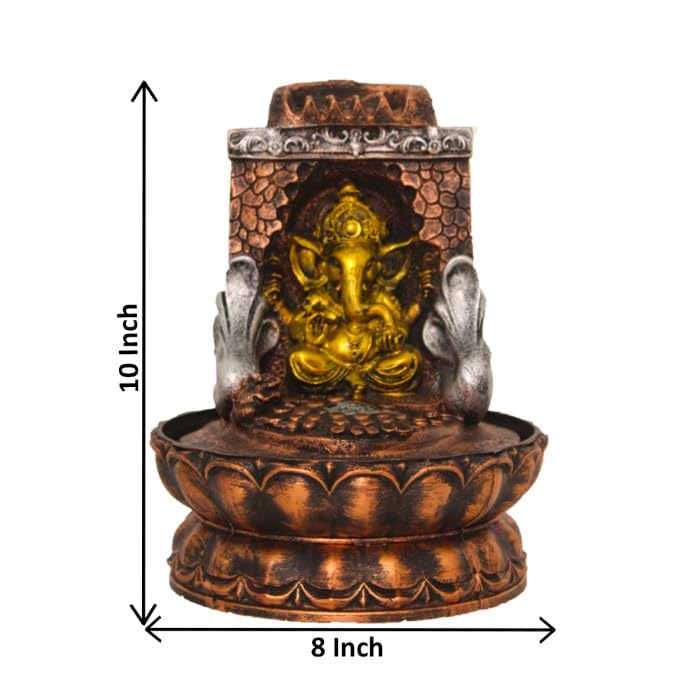 Art N Hub Lord Ganesha Home Decorative Water Fountain Best Home and Office Inauguration Gift Items | Built (20 x 20 x 25 CM | Golden & Copper Multi Shade)