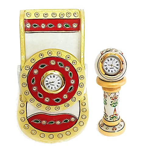 Handicraft Kingdom Mobile Holders for Home Use for Bed Use for Office Desktop Table | Smart Cell Phone Stand with Inbuilt Small Clock & Pillar Clock | Approx Size (4.5 Inch) & Wt (1050 Gm) Pack of 2