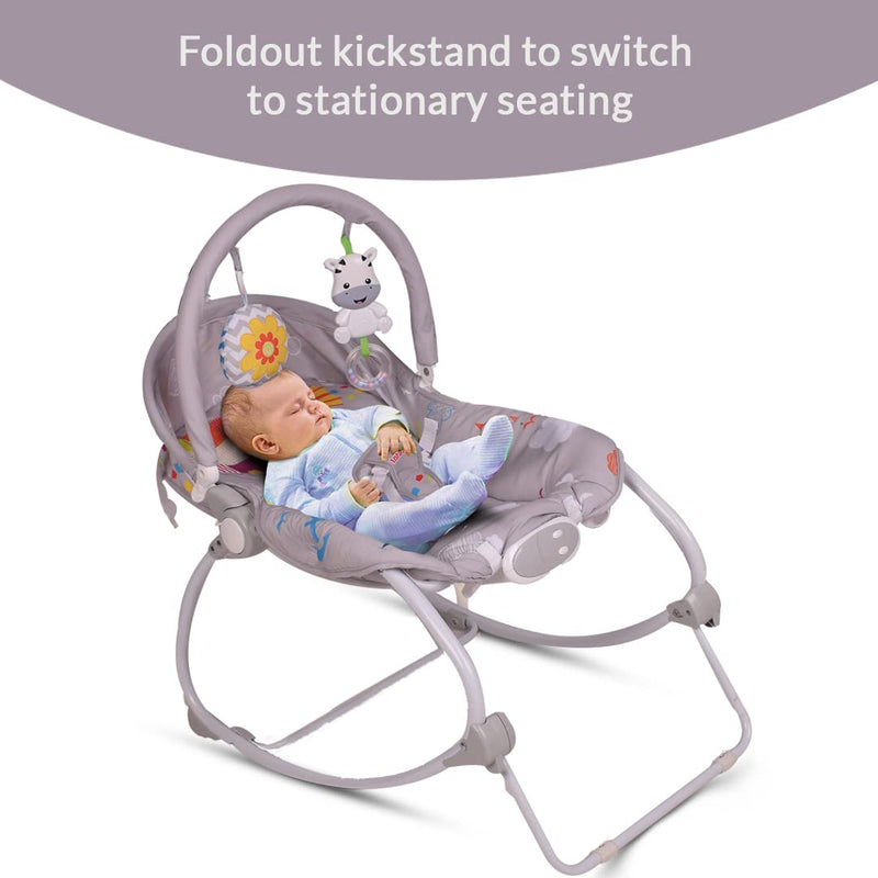 INFANTSO Baby Rocker Portable with Free Mosquito Net & Calming Vibrations & Musical Toy (03-Grey)