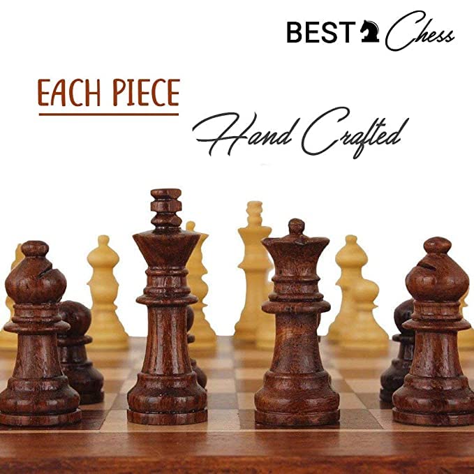 BCBESTCHESS Handcrafted Rosewood Unique Chess Board Set Foldable Secure Storage for Magnetic Pieces with Extra Queens Chess Set for 2 Players Kids and Adults (14 x 14 Inches, Brown)