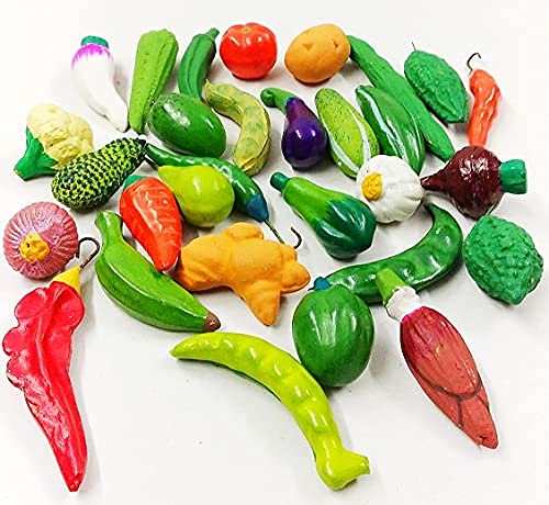 Terracotta 30 Pieces Vegetables Set for Children Toy Indian Toy Multicolour