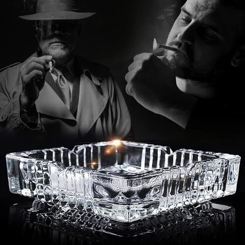 Red Champion Square Glass Ashtray - Modern Elegant Design Misti Crystal Cigar & Cigarette Ashtray, Best Decorative Tabletop for Indoor Outdoor Home Office