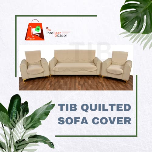TIB Velvet Quilted Sofa Cover Set 5 Seater | Sofa Cover 3 Seater and 2 Seater | Cream, 5 Seater with 2 Long Back Cover and 4 seat Cover