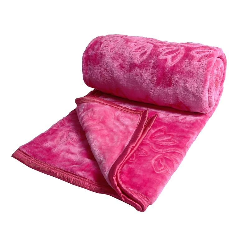 HOMYFINE 500 TC Winter Mink Blanket | Floral Super Soft Warm Lightweight Mink Double Bed Ac Bed Blankets for Winter Kambal (Pink, Double Bed)