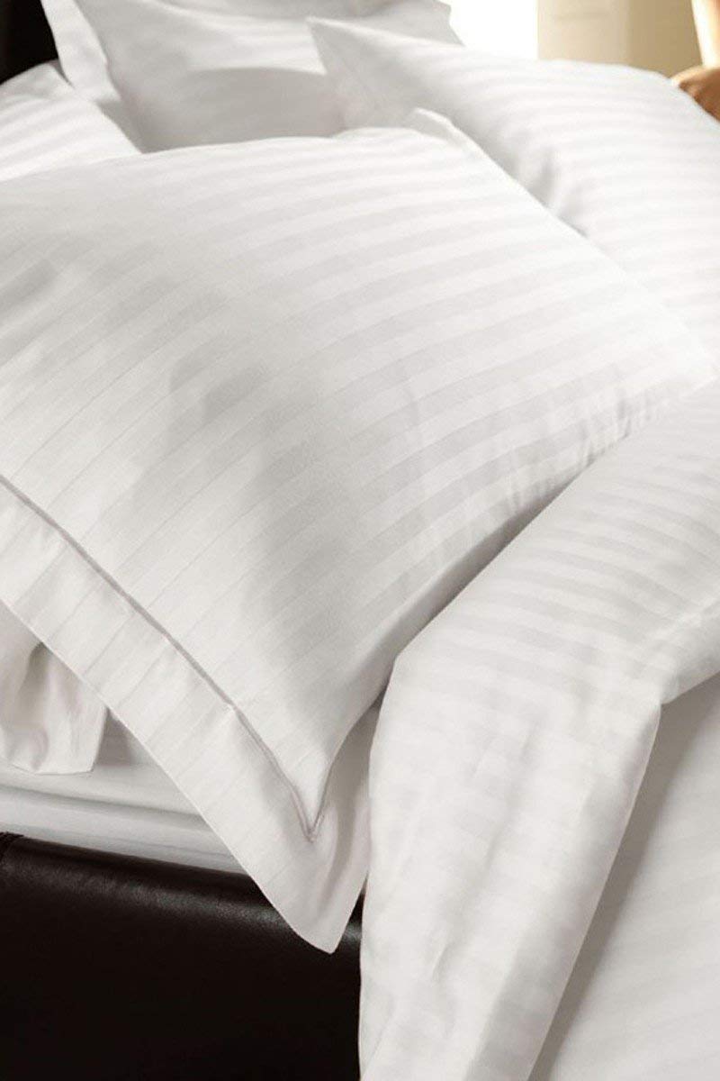 BDWEAVES 400 TC Cotton Plain Stripes Double Queen Size Bedsheet with 2 Pillow Cover (White)