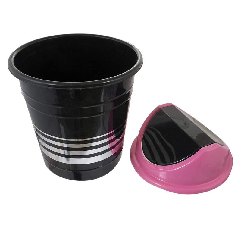 Kuber Industries Plastic Dustbin For Home & Kitchen With Swing Lid|Trashbin, Wastebin For Kitchen, Bathroom, Office Use, 10 Liter (Black & Pink)