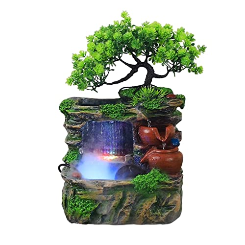 ATORSE® Tabletop Water Fountain with Led Lights Indoor Outdoor Office Resin Statue Wiith Fog