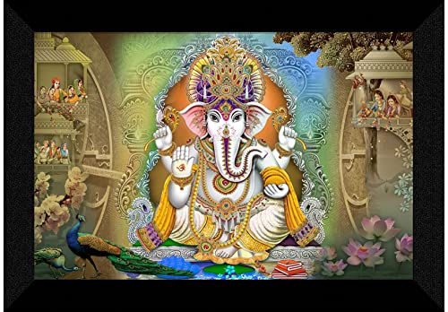 SAF Pack of 1 Ganesha religious modern art wall painting with framed for living room 11 inch x 14 inch CANFM31226