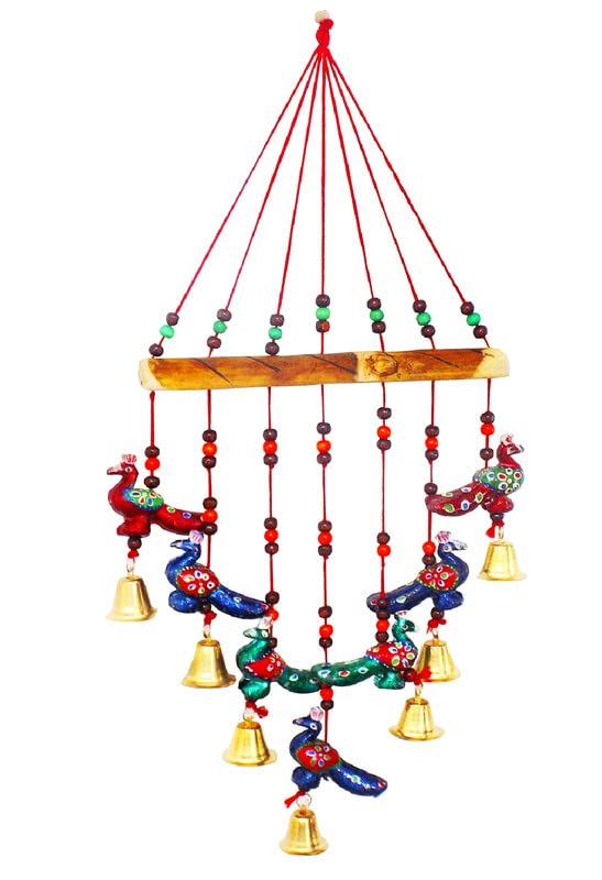 Aarushi� Rajasthani Wood Based Hand Made Wind Chime Peacock with Bells for Home|Office|Garden|Decoration Door|Wall Hanging