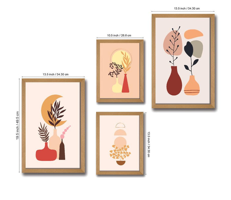 SAF paintings Set of 4 Modern Art Premium Brown frame painting for Wall Decoration SA-B40M2K2