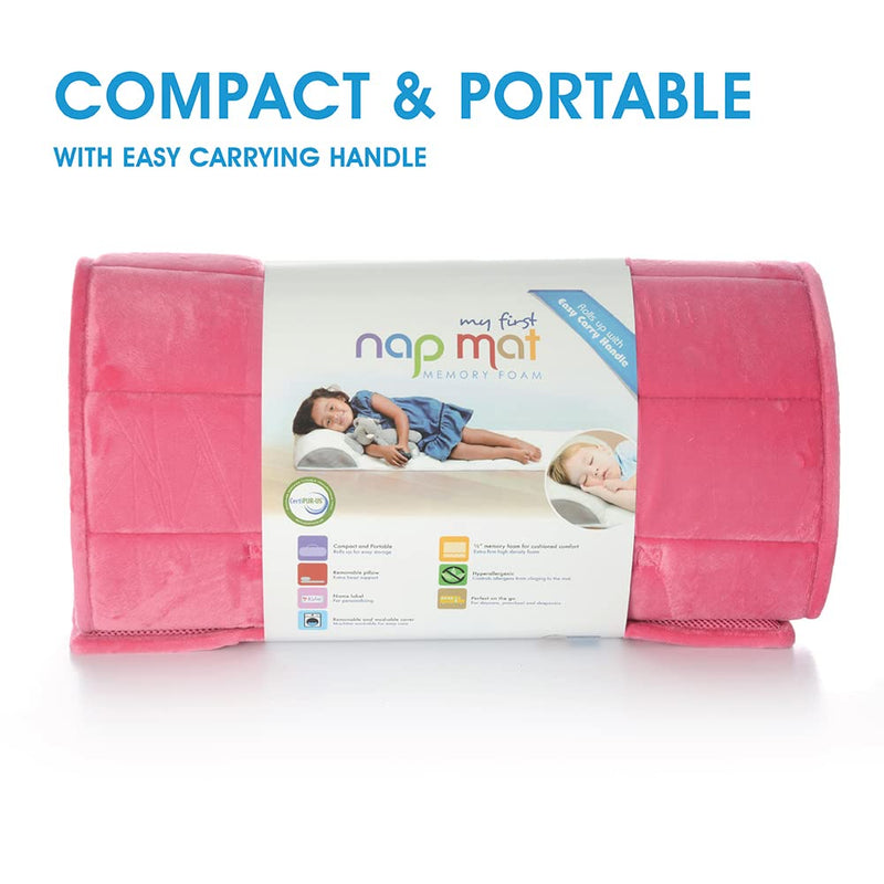 My First Premium Memory Foam Nap Mat with Built-In Removable Pillow, Pink