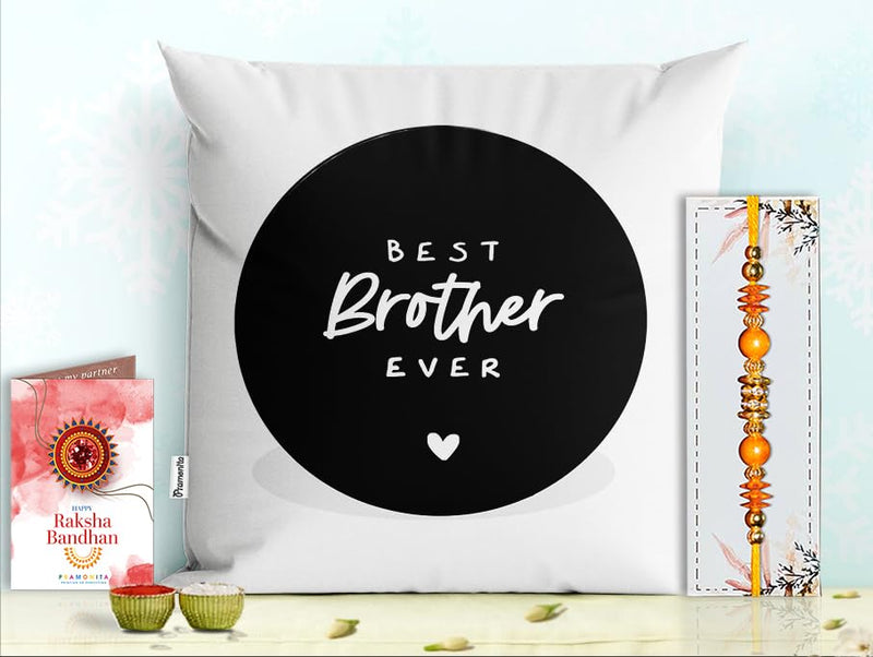 Pillow Rakhi for Brother with Gift - Rakhi with Rakhi Cushion with Filler Greeting Card- Rakhi for Brother, Gifts for Brother, Gifts for Rakhi, Gifts for Rakshabandhan Rakhi Gifts-PF-CU-10