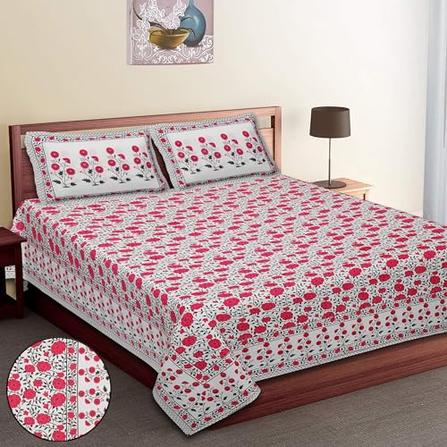 DOBAR ART Floral Printed Bed Sheets Double Size Bed for Home, Hotel (Light Pink) - Sleep Better Than Ever with These Ultra-Soft & Cooling | Bedsheet Size- 90x108 inch | Pillow Covers Size- 18x27 inch