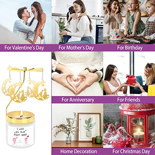 Best Friend Friendship Gifts for Women, Rotating Scented Candles - I Wish You Lived Next Door Candle - Birthday Gifts for Friends, Sister, Mom Coworker, Classmate