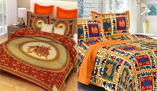 Two Double BEDSHEETS with Four Pillow Covers Combo(MHS_86749)