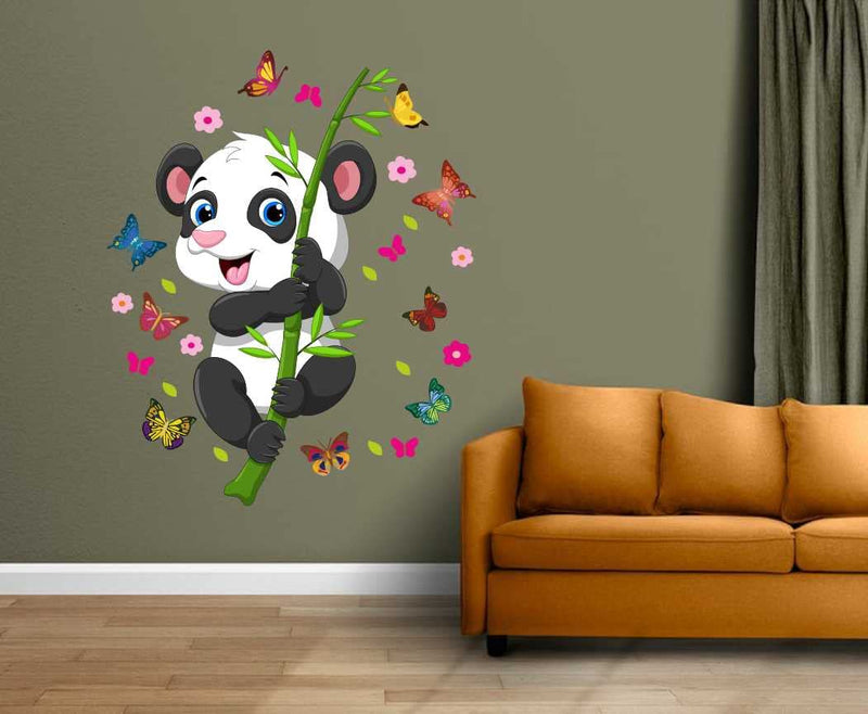 Delight Art Beautiful Pandas and Butterfly Design Wall Sticker Size - (47 * 58) cm