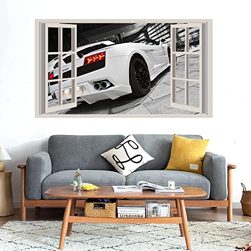 GADGETS WRAP Printed Wall Decal Sticker Fake Window Style Decal (90cm x 50cm) - White Race Car